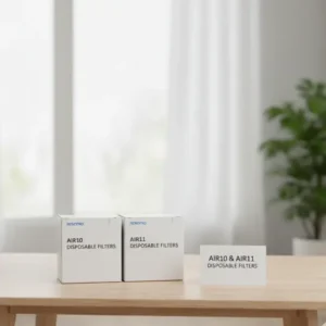 Showing the size difference between ResMed AirSense 10 and AirSense 11 disposable CPAP filters - Alfa Healthcare Supply.