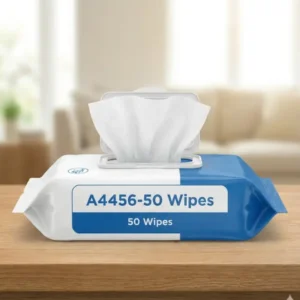 50-count pack of medical skin cleansing wipes with the flip-top lid open showing a soft washcloth - Alfa Healthcare Supply NY.