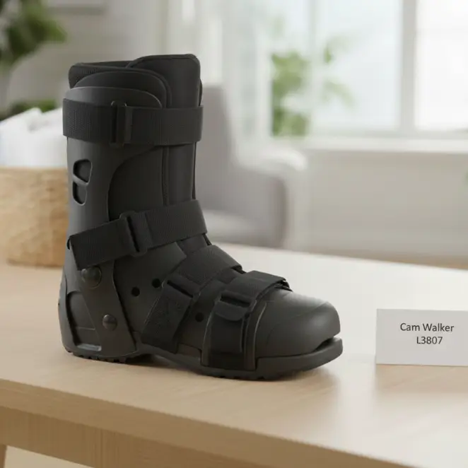 A tall pneumatic Cam Walker walking boot with air pump and rocker sole - Alfa Healthcare Supply NY.